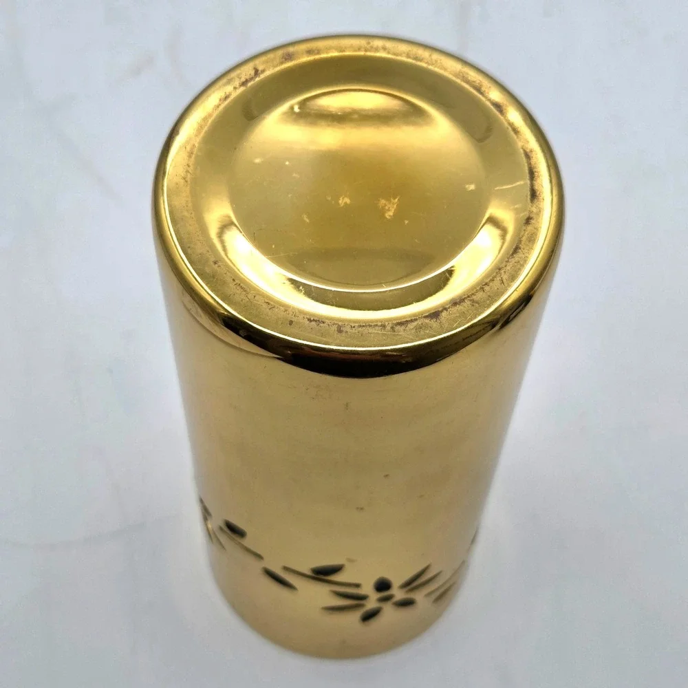 VINTAGE Gold Metal Votive Candle Holder Cut Out Floral & Vines with Glass Liner